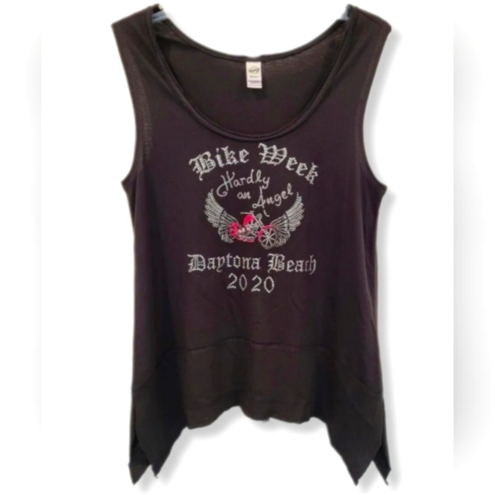 Kavio Tank Top Bike Week Daytona 2020 Black Rhinestone Handkerchief Hem …